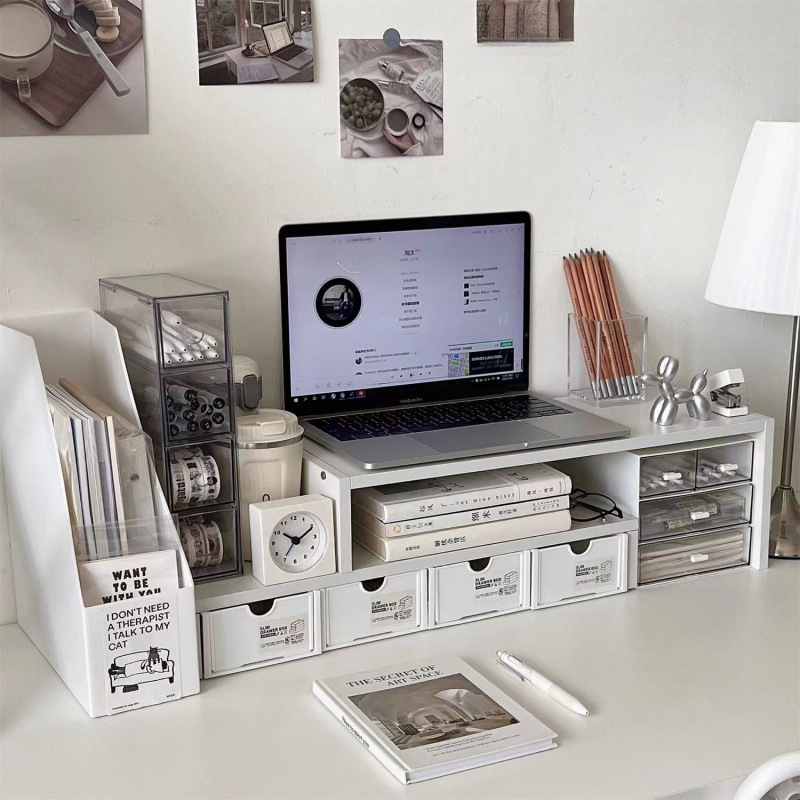 Computer Heightening Desktop Drawer-Type Notebook Dormitory Artifact for the Beginning of School Season, Student Book Essential Desk Storage Rack