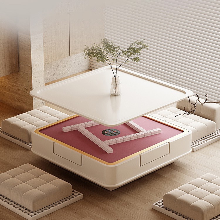 Mesa de centro de estilo crema Mesa de mahjong Tatami Máquina electrónica de mahjong de tamaño pequeño para el hogar completamente automática Mesa de comedor móvil integrada