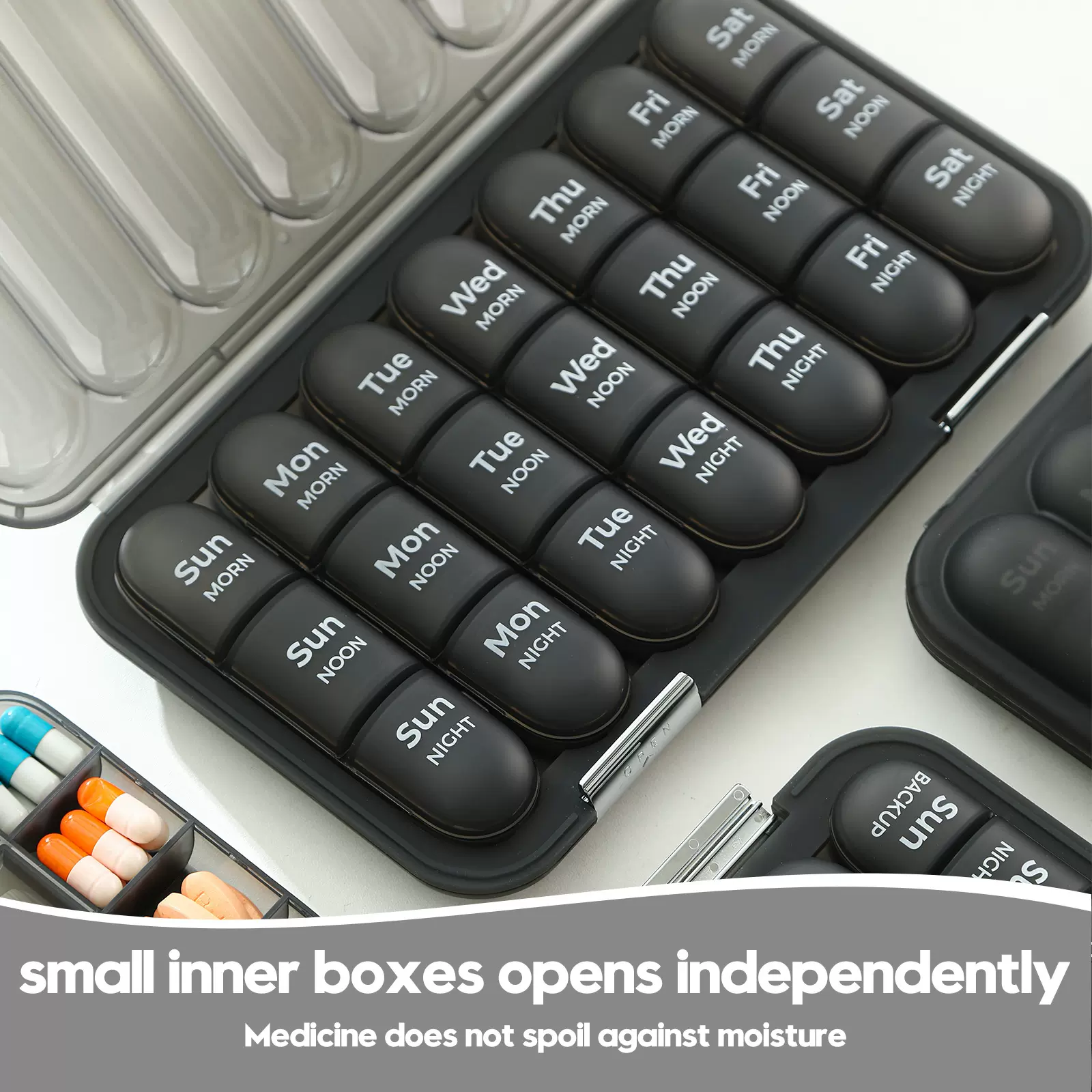 磨砂药盒大容量21格28格分药器一周七天装药片丸密封药盒收纳盒