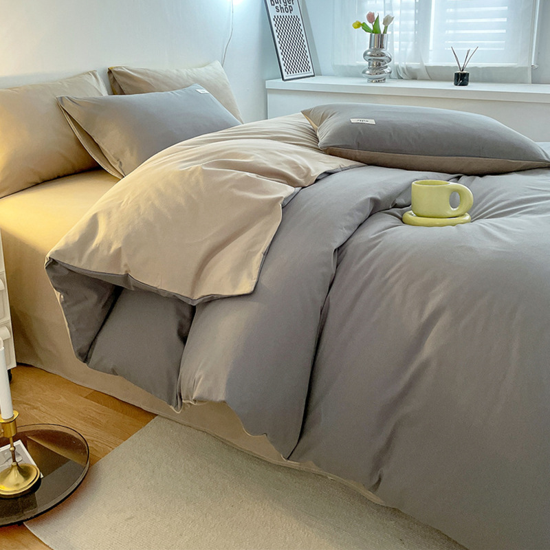 Estilo simple algodón lavado de algodón traje de cuatro piezas 100 algodón individual funda de edredón otoño e invierno dormitorio de estudiantes ropa de cama