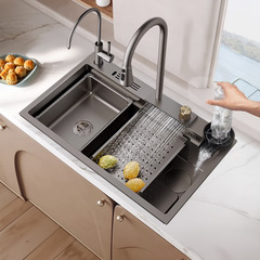 Raindance Waterfall Sink Large Single Slot Kitchen 304 Stainless Steel Handmade Vegetable Basin Washing Pool Under Counter Basin Home