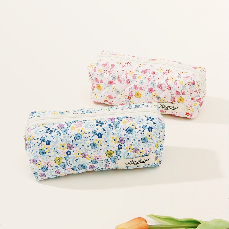 2025 New Ins-Style Quilted Small Floral Pencil Case Coin Purse Cotton Storage Bag Portable Travel Makeup Bag Factory