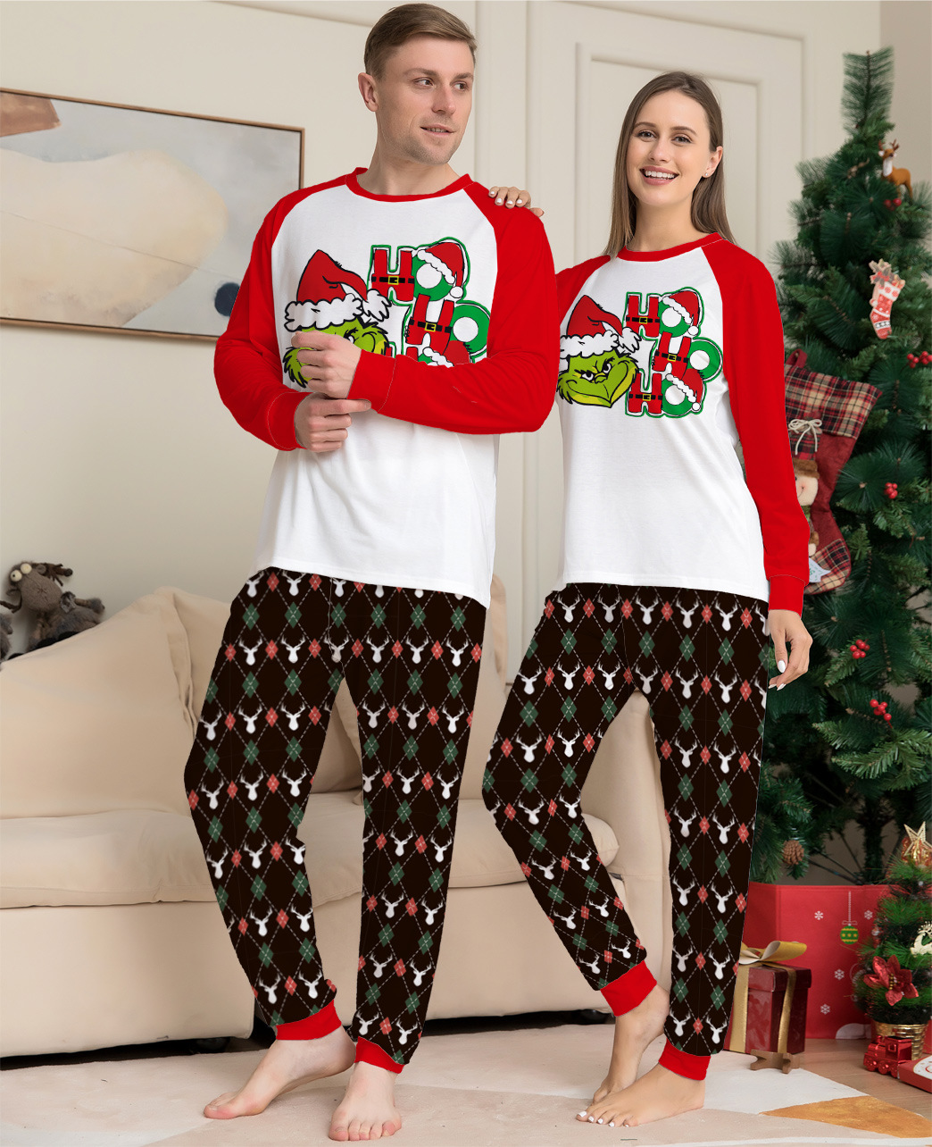 Christmas Little strange letters Christmas family dress printed homewear pajamas set_voghion.com