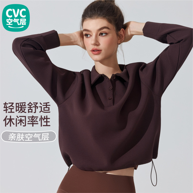 European and American Cross-Border Polo Sweatshirt Autumn and Winter Running Sports Fitness Pullover Casual Versatile Yoga Wear Long-Sleeve Women's Top