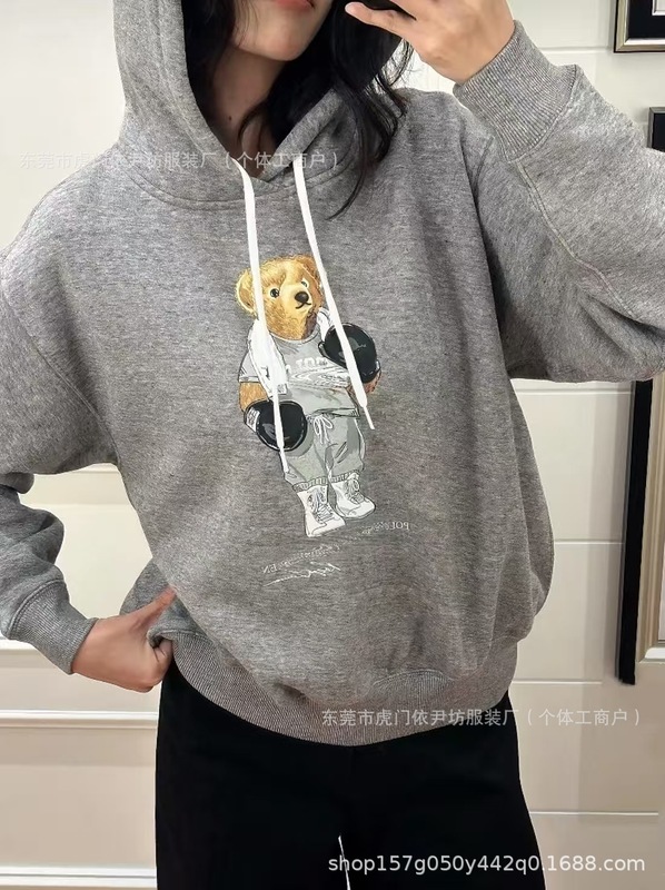 25RL秋冬新款卡通拳击小熊印花连帽长袖卫衣宽松版帽衫|undefined
