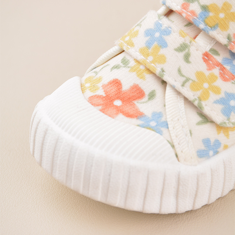 Spring 24 New Product Cute Printed Baby Canvas Shoes Casual Soft Sole Double Velcro Anti Kick Middle and Small Children's Single Shoes