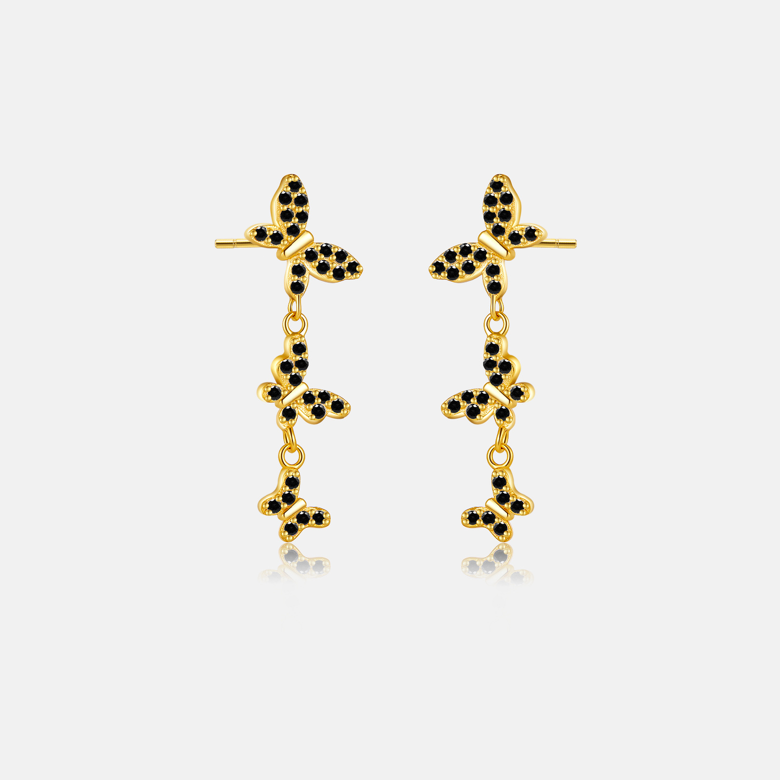 Zircon Inlay Material 1 Pair 18K Gold Plated 925 Sterling Silver Zircon Butterfly Drop Earrings