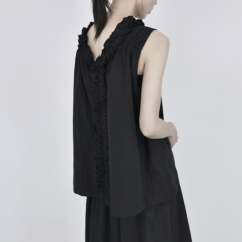 NANAKOR Spring and Summer Yoshi Yaoji Yamamoto Niche Design Flower Collar Two-sided Sleeveless Vest Women's Slim Shirt