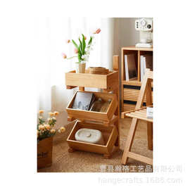 现代简约落地式置物架木质三层杂物收纳盒实木收纳厨房蔬菜多格