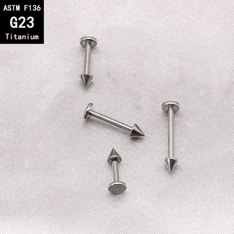 1.2mm G23 Titanium Internally Threaded Cone Flat Rod Devil Nail Ear Bone Lip Piercing Jewelry detail image 6