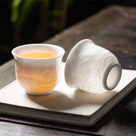 德化手工羊脂玉浮雕功夫主人茶杯陶瓷手工闻香杯功夫品茗杯家用