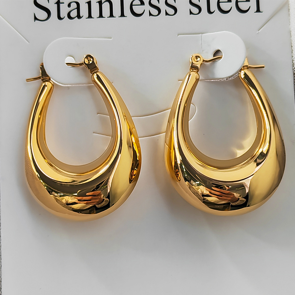 14g Weight PVD Coated Gold Plating Process 304 Stainless Steel Ear Needle Material Punk U Shape Plating 304 Stainless Steel 18K Gold Plating In Furnace Stainless Steel Earrings