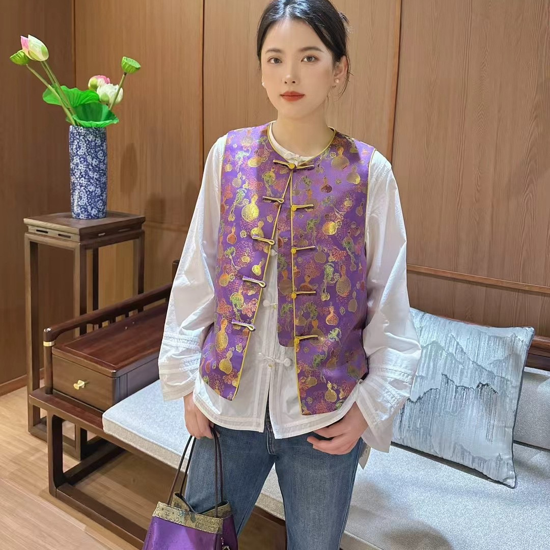 Weaving Gold Gourd Expensive Purple New Chinese Style Round Neck Vest National Style Purple Sleeveless Jacket Women's 25 Spring and Summer New