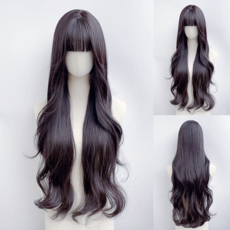 80cm wig female Lolita Japanese jk simulation black brown loli sweet cos photo long curly hair full head cover