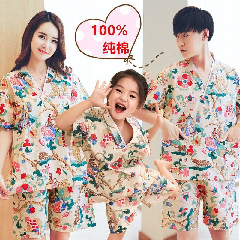 [점포 판매] 가슴 이중층 땀옷 여성 100% 면 부부 부모-자녀 세트 사우나 의류홈