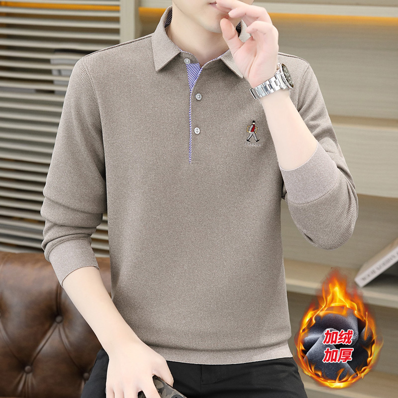 Men's Thickened Shirt Collar Top Can Be Worn Outside as a Cold-Proof Base Layer, Winter Trendy Inner Layer with Fleece-Lined Warm Polo Shirt