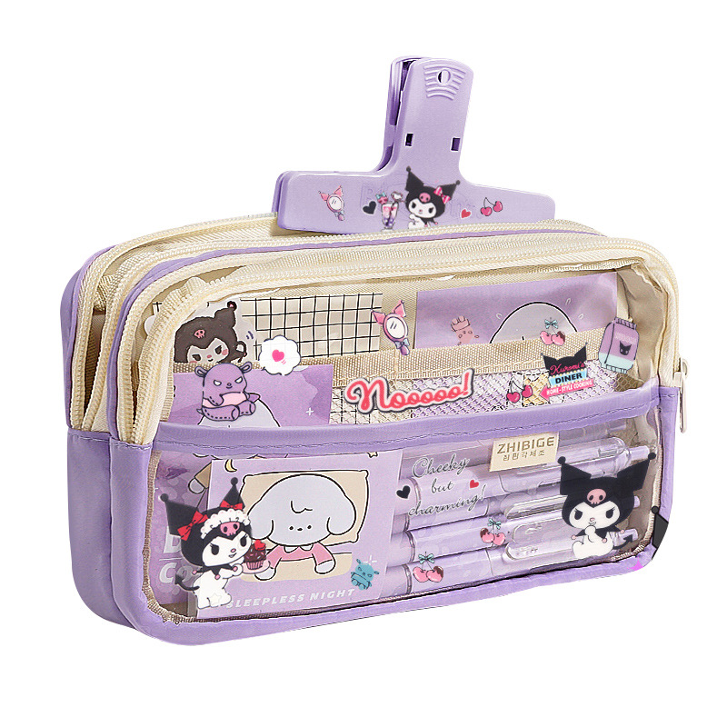 Sanrio caja de lápices de gran capacidad caja de papelería para niñas coolomi estudiante de escuela primaria bolsa de papelería para niños 2024 Nuevo