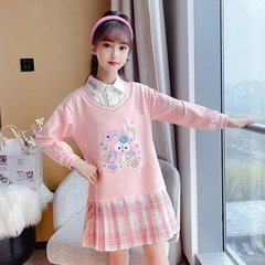 Girls' two-piece track pants spring and autumn middle and primary school students dress children track pants loose long-sleeved dress children's clothing