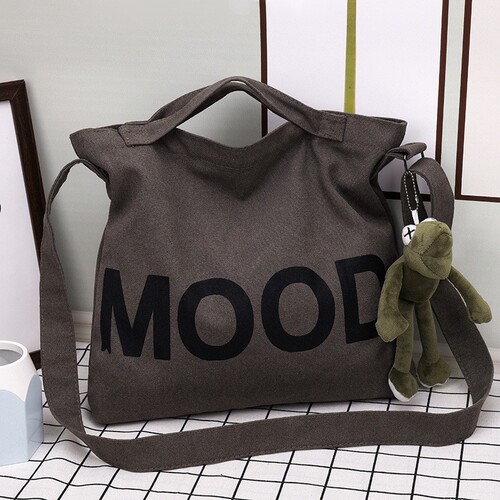 Japanese and Korean reinforced wear-resistant letter canvas bag large capacity men's and women's bag quick release solid color single shoulder crossbody canvas bag