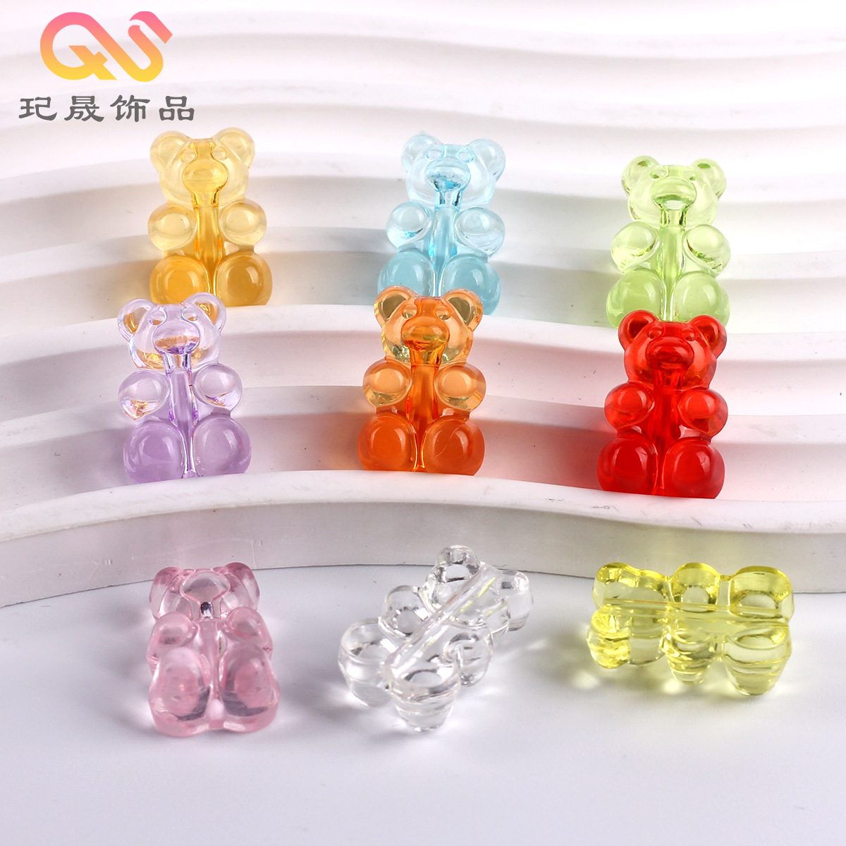 Transparent Color Candy Flat Bottom Vertical Hole Bear Acrylic DIY Beaded Straight Hole Mobile Phone Chain Earrings Accessories