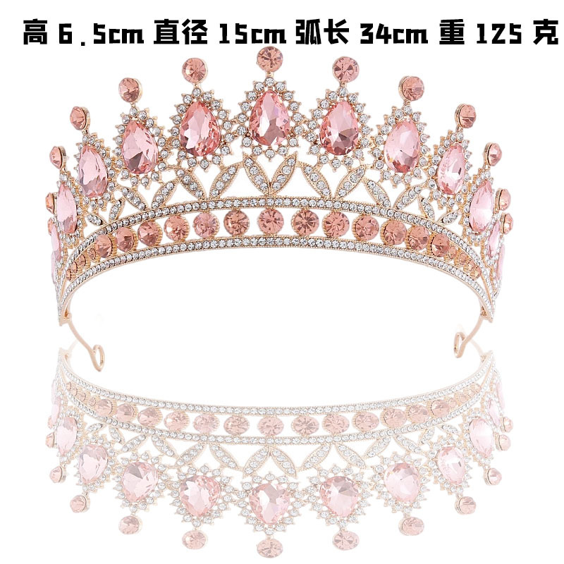 Juegos de joyería de baile de cena transfronterizos de Europa y América, collares, pendientes, corona de boda, vestido de boda de tres piezas, diamante rosa, rey