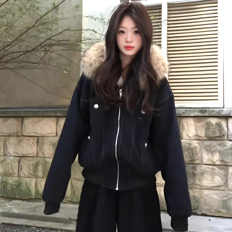 Women's New Korean Style Super Nice Mountain Eagle Jacket with Velvet and Thickened Parka Cotton Coat Winter Cotton Jacket