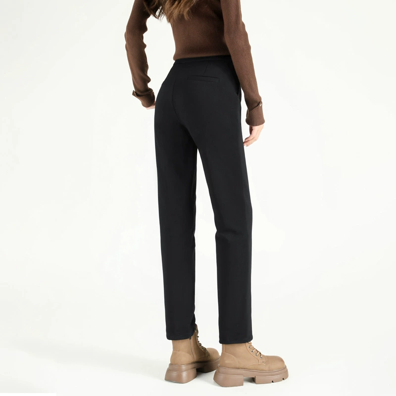 YiFanLiZi Winter Warm Fitted Trousers for Leisure - High-Waisted Thickened Cozy Black