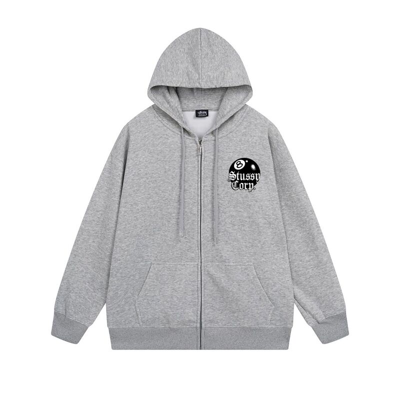 ヨーロッパとアメリカの Stussy スチューシー レタープリント ブラック 8 ジッパー プラス ベルベット フード付き秋冬スウェットシャツ メンズ レディース ジャケット|undefined