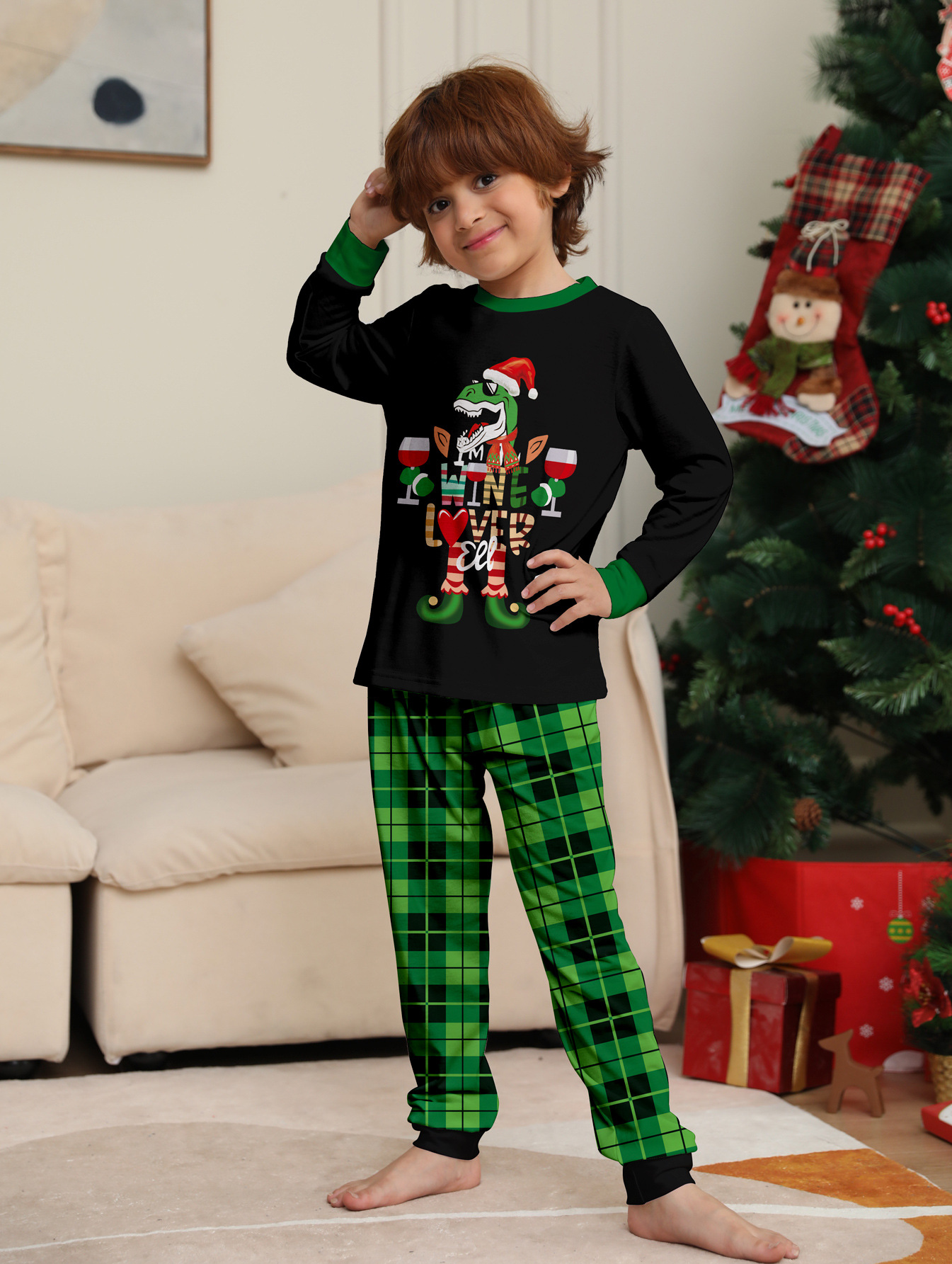 Christmas Dinosaur Letters Christmas Family suit printed homewear pajama set_voghion.com