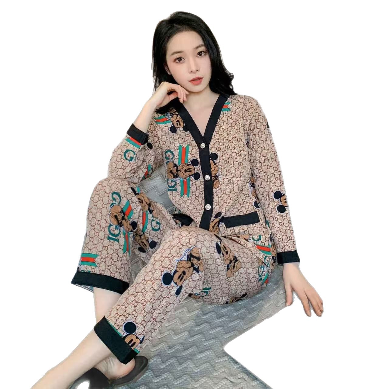 Conjunto de Pijama de Manga Larga para Mujer de Algodón Wall Cuello en V Transpirable para Primavera y Otoño image 5