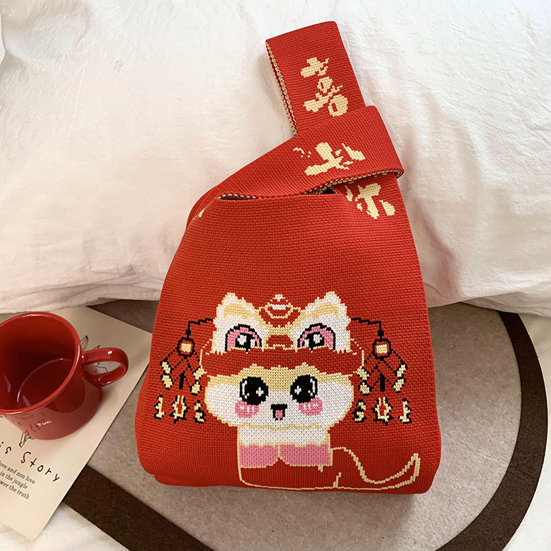 Bolso de hombro de punto Año nuevo Año de la serpiente Gran suerte Bolso festivo rojo Bolso de regalo Bolso Tote de cercanías Bolso de muñeca