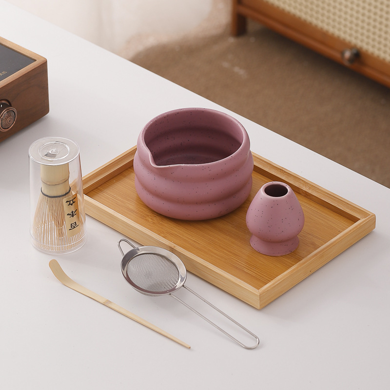 7件套Matcha set 紫色黑墨点茶筅抹茶刷百本立陶瓷抹茶碗工具套装|undefined