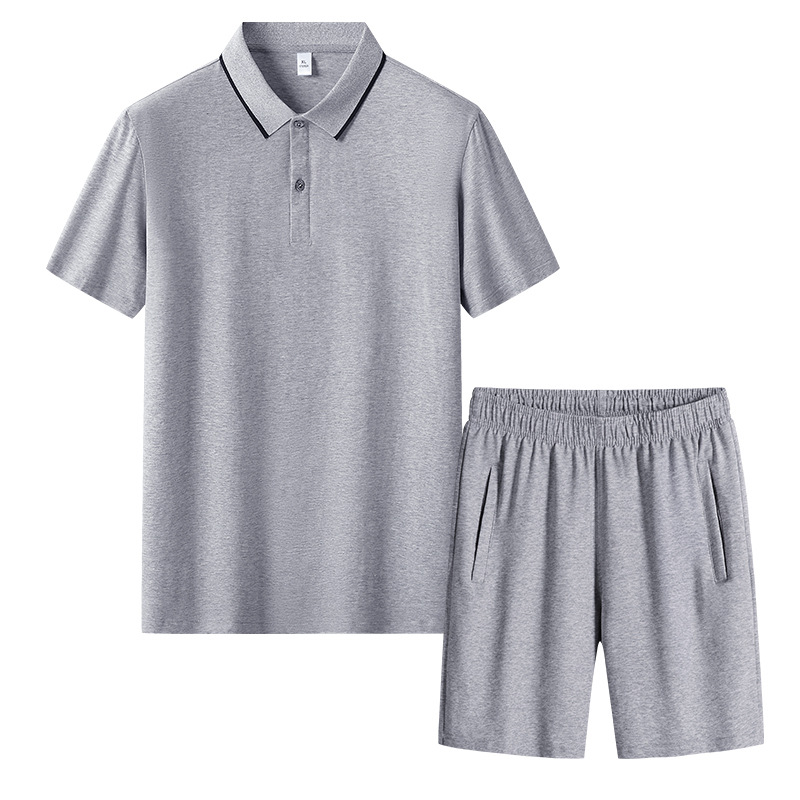 Papa de verano mangas cortas polo camiseta hombre casual de mediana edad pantalones cortos deportivos hombre sueltos abuelo dos piezas set
