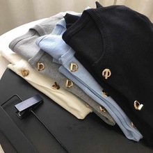 包芯纱新款法式小香风针织衫开衫女圆领短款小毛衣外套外搭上衣