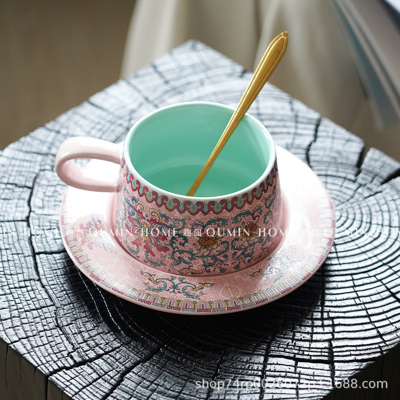 复古咖啡杯碟套装高颜值陶瓷杯女生下午茶杯拿铁杯精致伴手礼|undefined