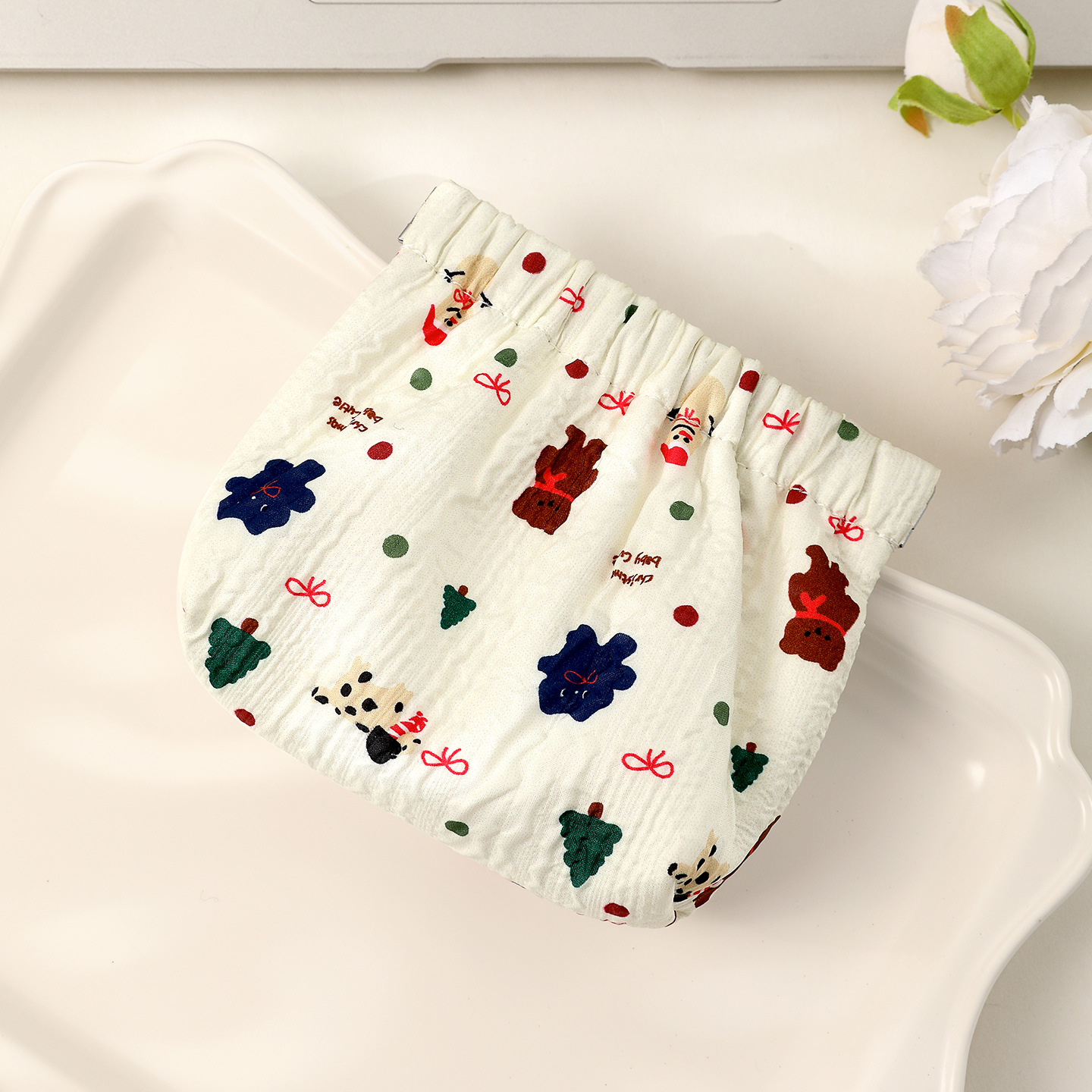 Portátil nuevo lindo cartón de dibujos animados algodón bolsa de cierre automático pliegue bolsa de almacenamiento miscelánea lápiz labial bolsa de maquillaje flores