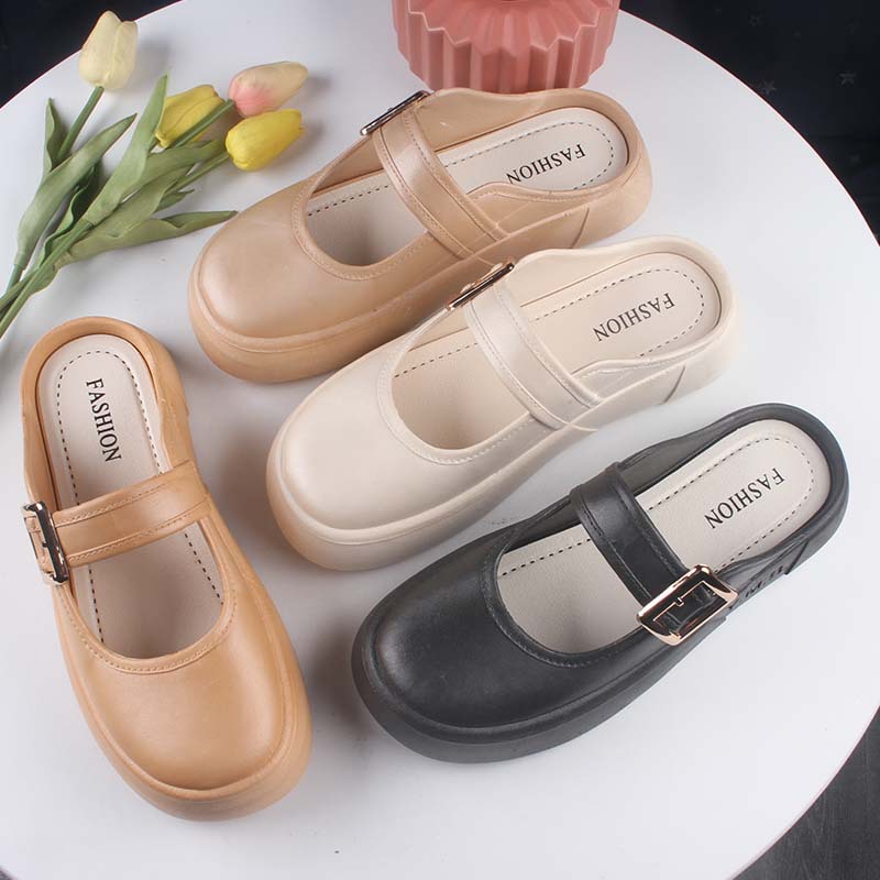 Solid color fashionable summer mule flat platform for leisure