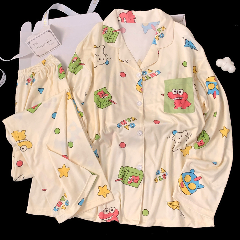 Cross-Border Cream Style Cartoon Girl Pajamas Long-Sleeved Suit Mr. Crocodile Cute Spring and Autumn High-Looking Home Clothes