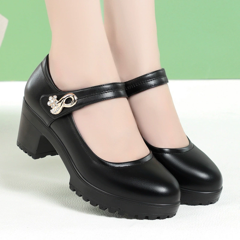 Модель из мягкой кожи, обувь для подиума Cheongsam, женская обувь на толстой каблуке, платформе, длинные, не уставшие ноги, универсальная Нескользящая женская кожаная обувь