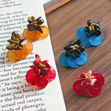 明艳夸张圆片贝壳天然石花朵耳钉显白复古洋气绝美独特设计感耳饰