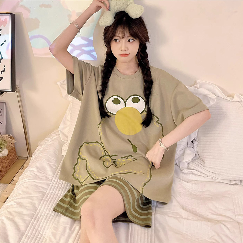 2025 新しいパジャマ女性の夏の半袖ショーツ漫画ファット mm 大きいサイズ夏の女性のホームウェアツーピーススーツ|undefined