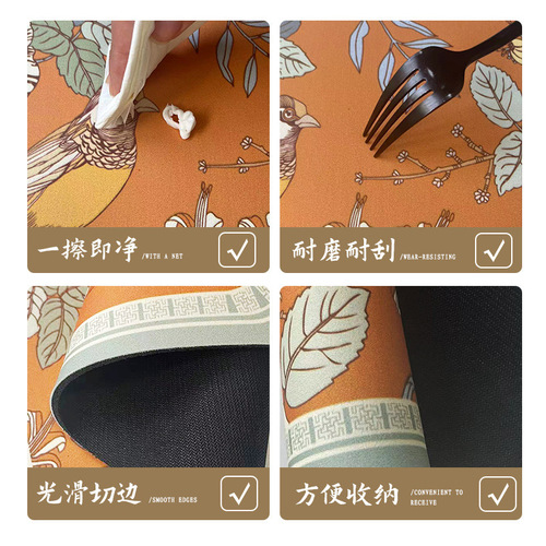 New Chinese-style leather tea mat, Zen-inspired table runner, waterproof tea tray cloth, traditional-style long tea table mat, tea towel cushion