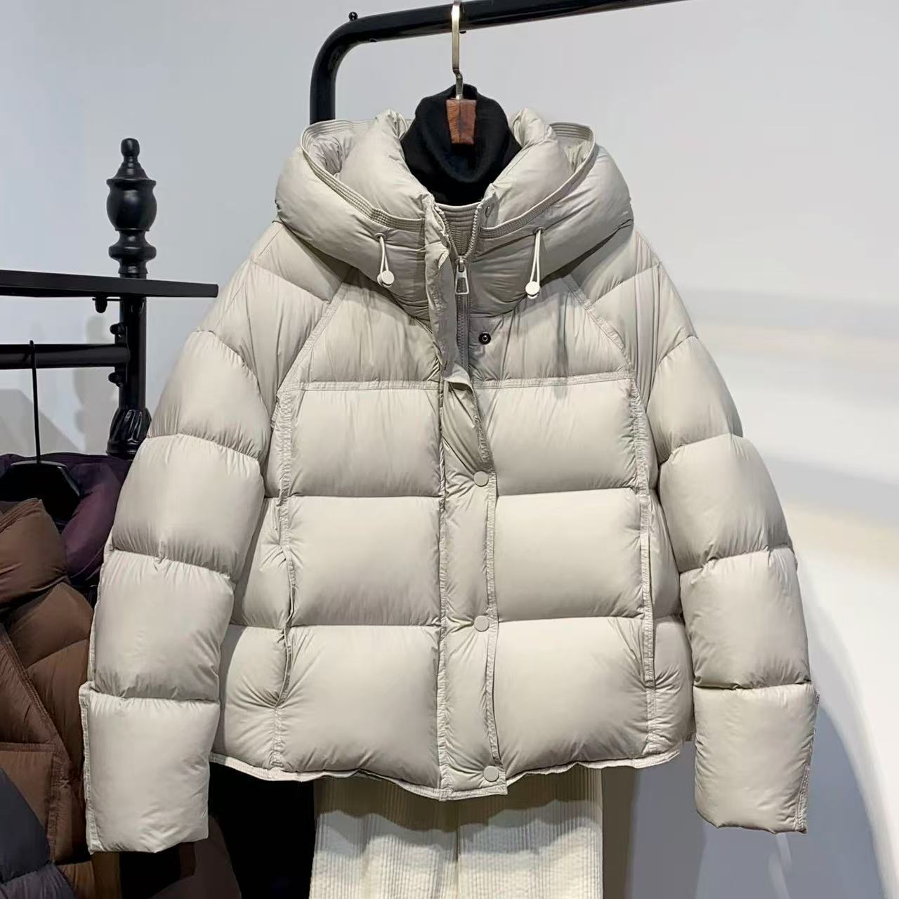 Literary Fashion Pure Color Puff down Jacket for Women 2025 Winter New Loose Thickeneded 90 White Duck down Hooded Jacket