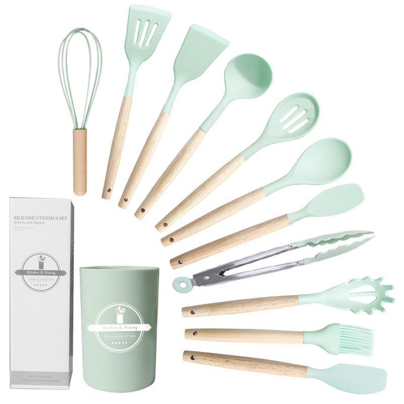 Espátula de silicona, cuchara de sopa, juego de 12 piezas, sartén antiadherente, pala de silicona de grado alimenticio, juego de utensilios de cocina de silicona resistente a altas temperaturas para el hogar