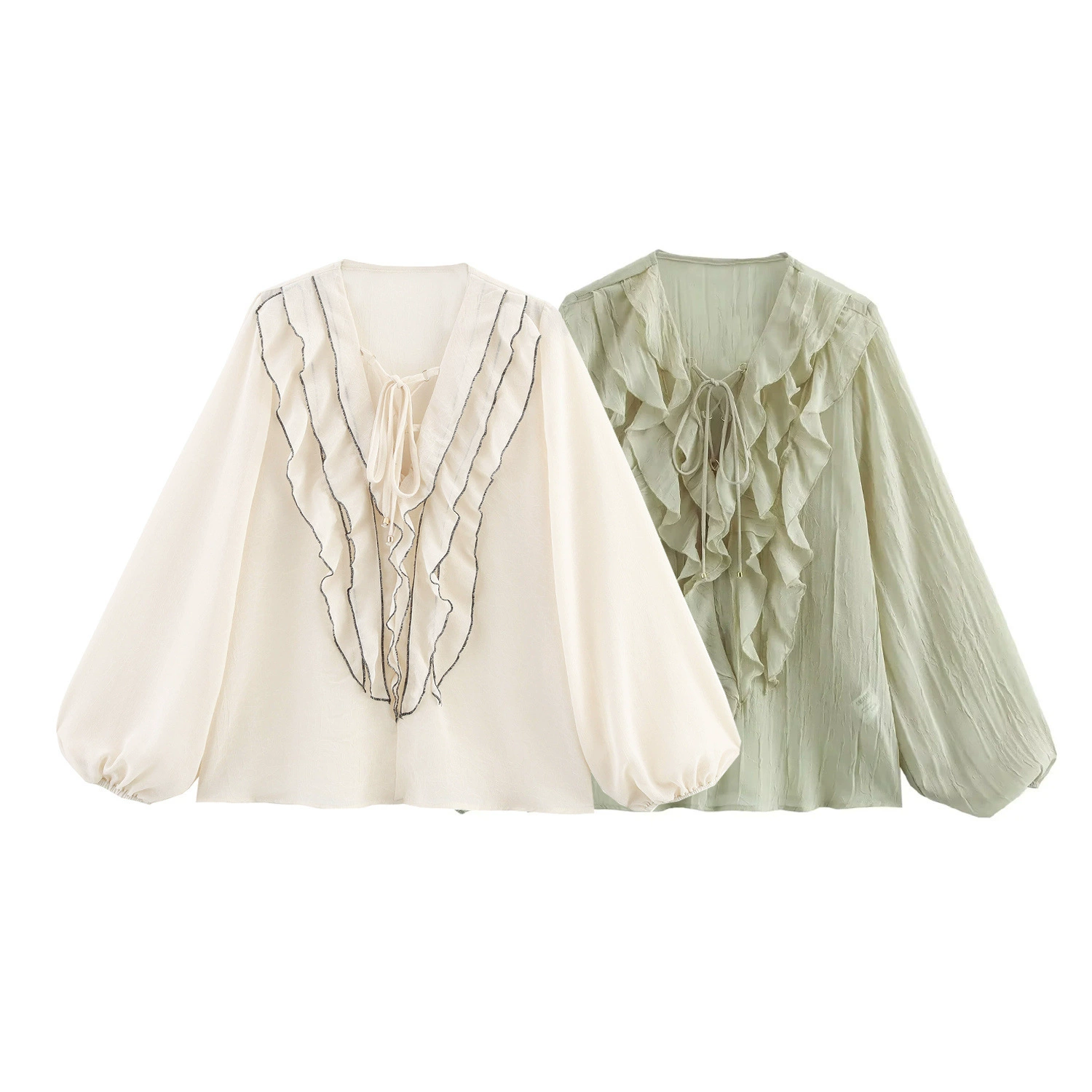 PB & ZA Женская одежда 2025 Новый французский темперамент Сладкая многослойная декоративная полупрозрачная рубашка 3897052