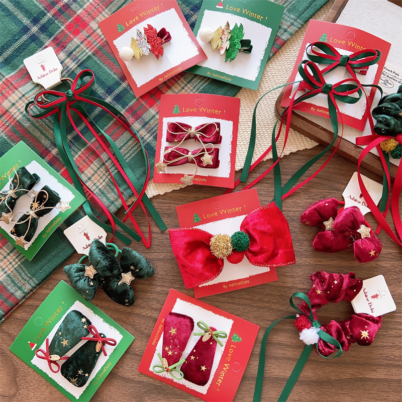 Christmas Bow Hairpin Red And Green Glitter Hair Accessory_voghion.com