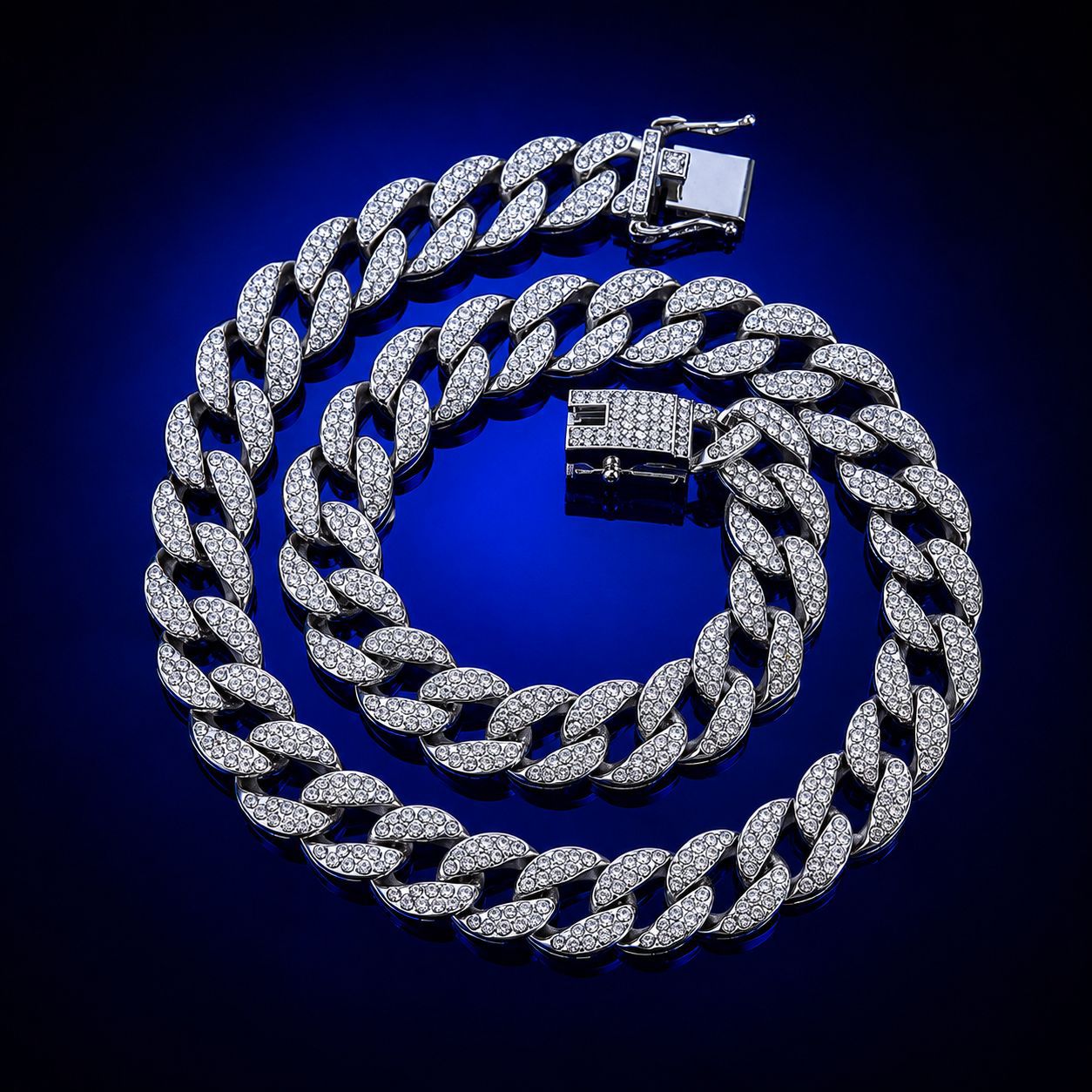 Cadena cubana ovalada extragrande, accesorio de aleación con diamantes completos, diseño ondulado, estilo europeo y americano, joyería unisex de moda, cadena de collar estilo hip-hop.