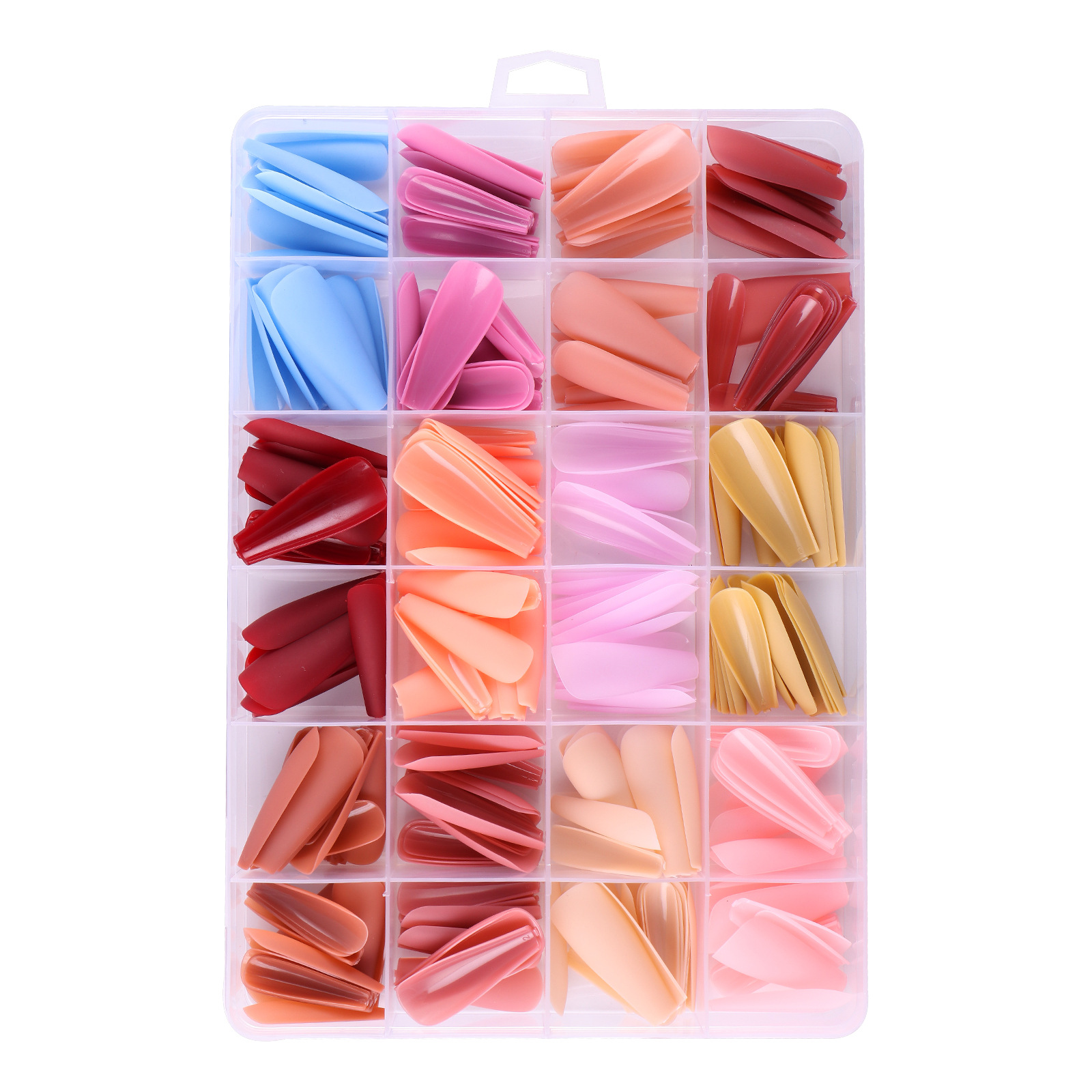 Venta caliente transfronteriza 288 piezas en forma de ballet en forma de caja portátil pieza de uñas color sólido esmerilado DIY portátil producto terminado al por mayor