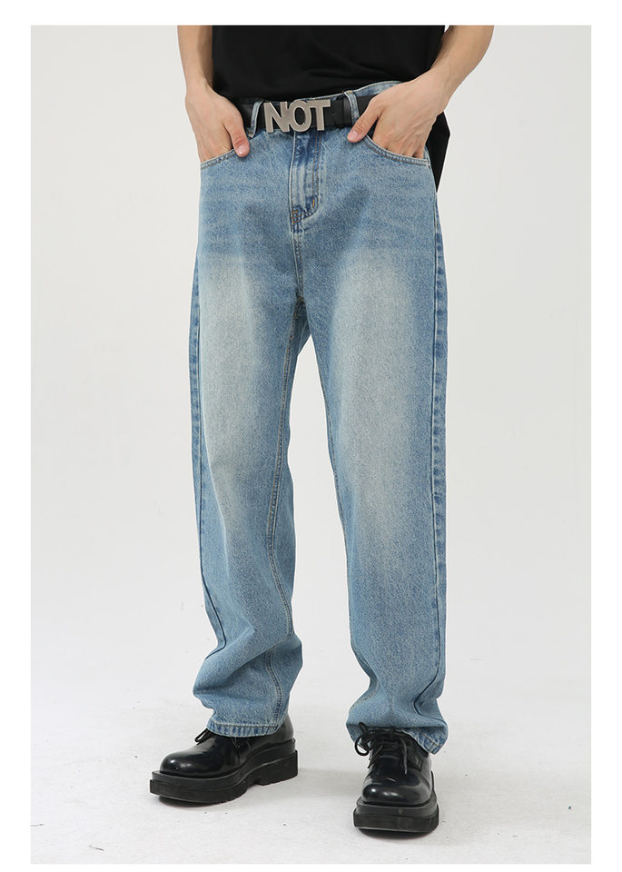 Quần jean nam ống thẳng phong cách Hàn Quốc, quần dài denim xử lý giặt cổ điển tôn chân — Xanh denim chi tiết 6