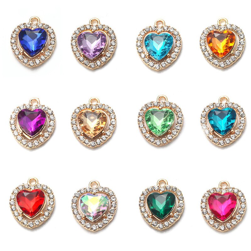 Alloy diamond belt hanging heart-shaped pendant color transparent necklace bracelet accessories pendant heart love pendant
